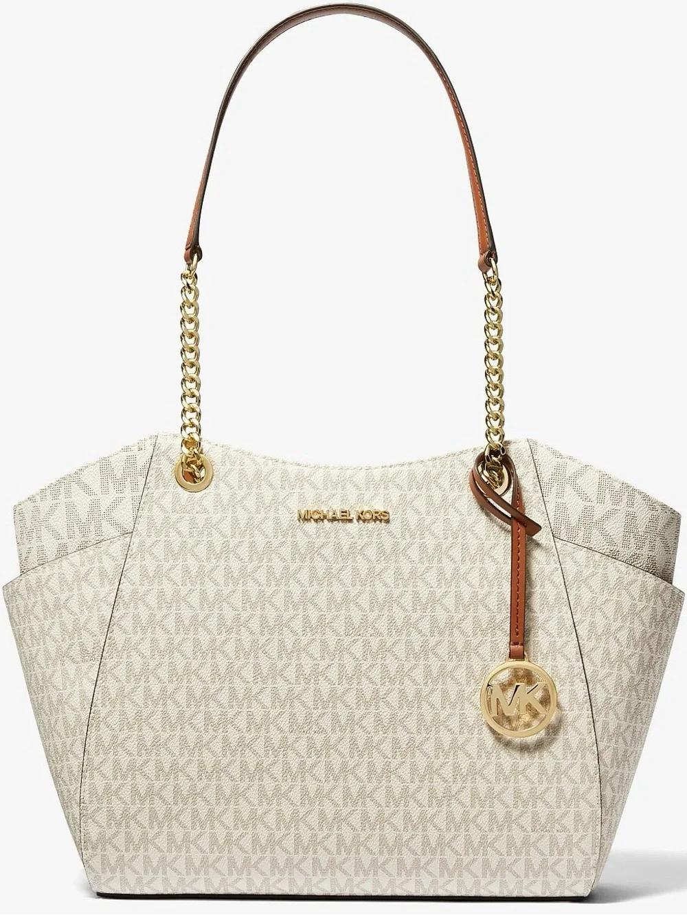 Michael Kors Jet Set Large Signature Logo Shoulder Bag Vanilla MK Logo Tote